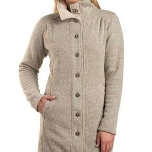 Kuhl Women Long Sweater Jacket Coat Fleece Savina Alfpaca Button Size Medium Tan
